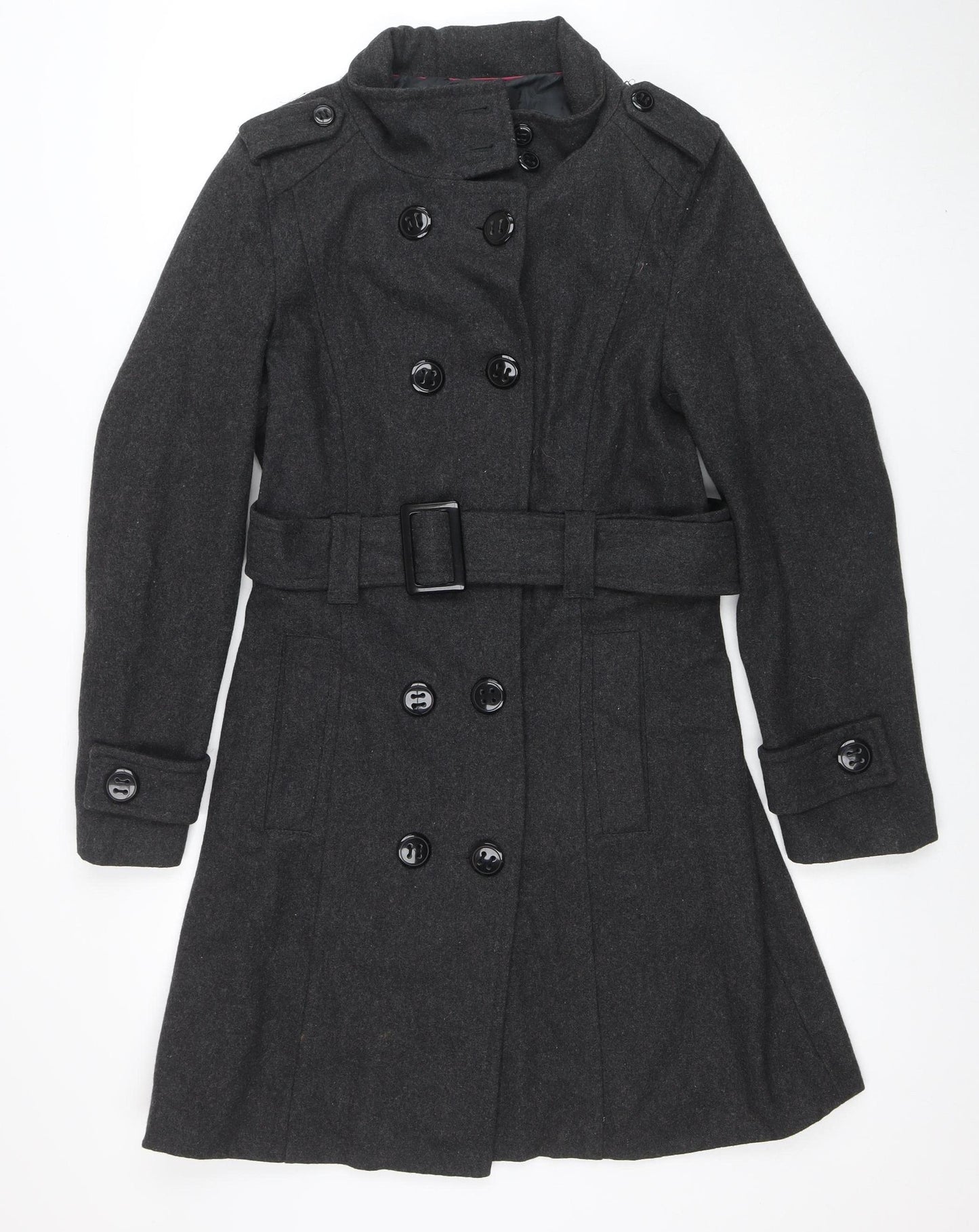 Atmosphere Womens Grey Wool Blend Belted Trench Coat Size 14