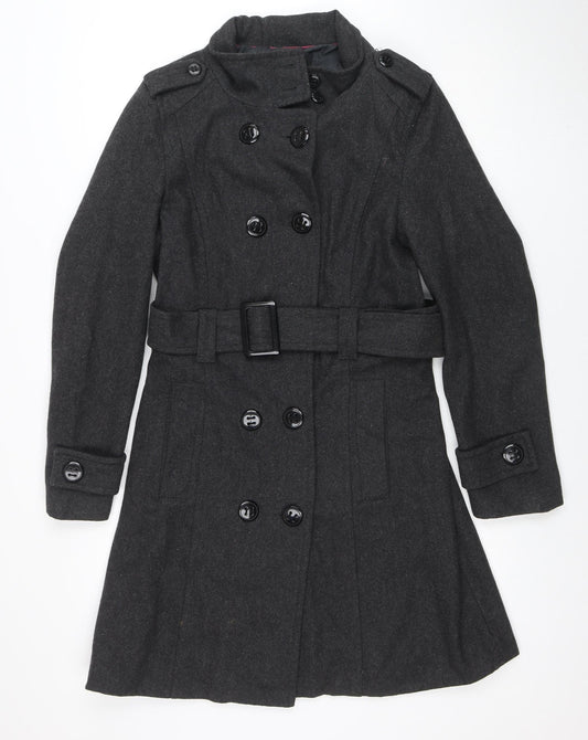 Atmosphere Womens Grey Wool Blend Belted Trench Coat Size 14