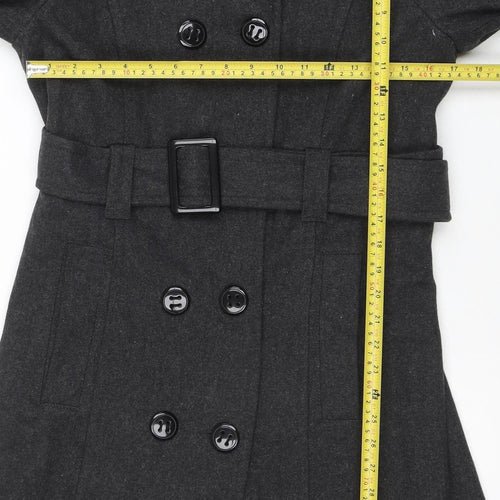 Atmosphere Womens Grey Wool Blend Belted Trench Coat Size 14