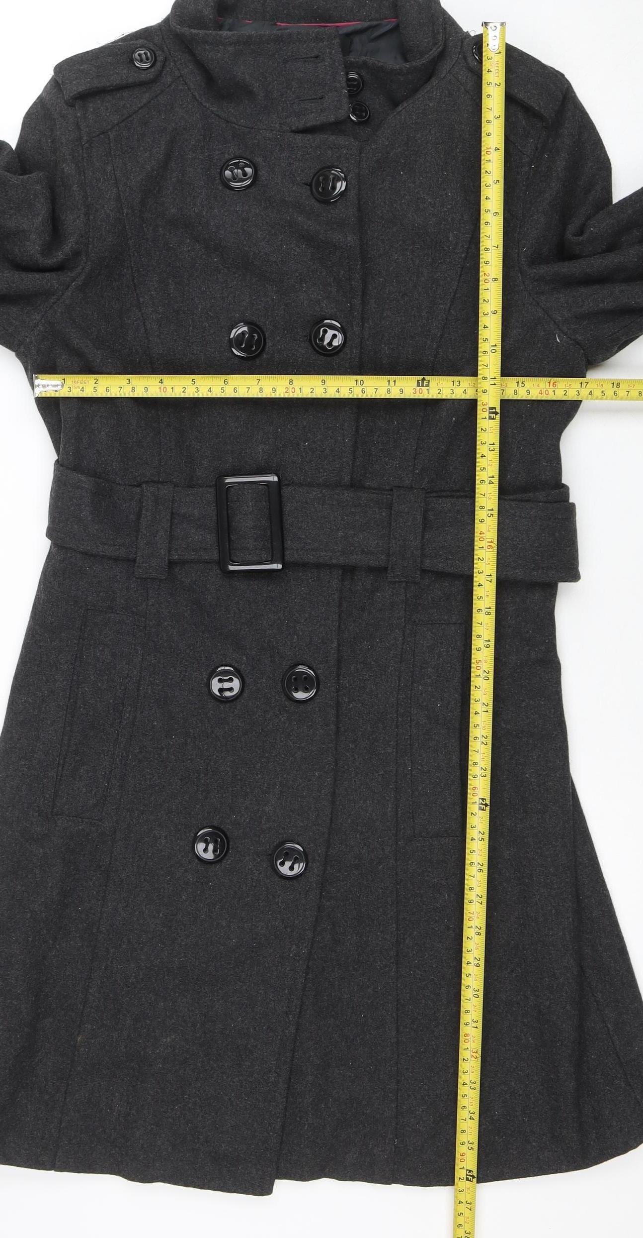 Atmosphere Womens Grey Wool Blend Belted Trench Coat Size 14