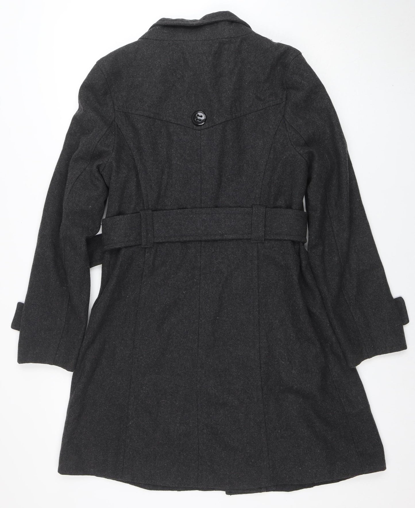 Atmosphere Womens Grey Wool Blend Belted Trench Coat Size 14