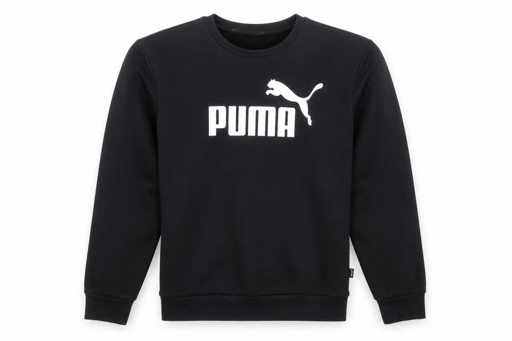 Front view of Puma Men's Black Crew Neck Logo Pullover Sweatshirt, size M