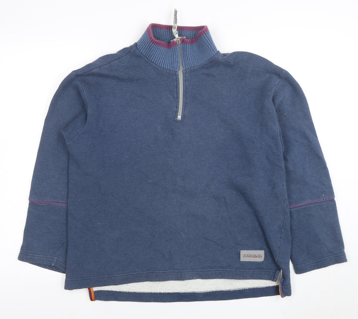 Napapijri Women Blue 1/2 Zip Cotton Sweatshirt Size S