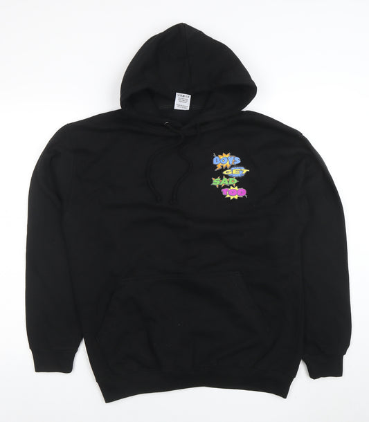 Boys Get Sad Too Mens Black Pullover Hoodie Medium Graphic Print