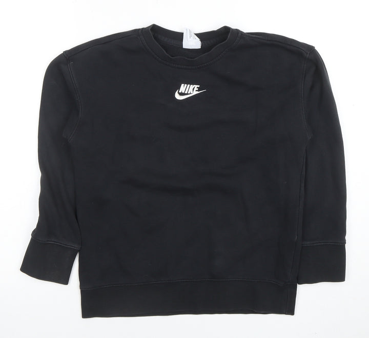 Nike Boys Black Pullover Fleece Sweatshirt 9-10 Years Crew Neck Logo