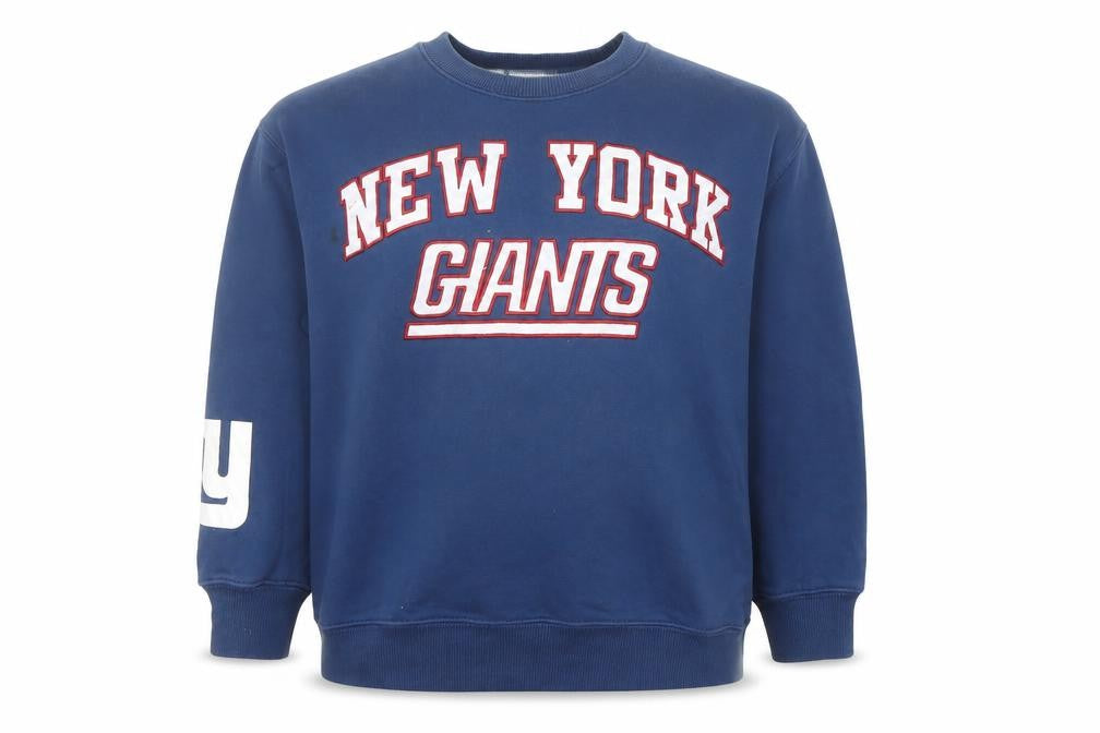 Front view of Zara boys’ blue new york giants pullover sweatshirt 9-10 years crew neck