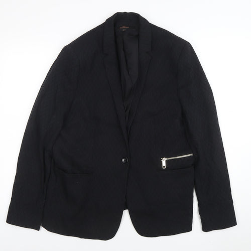 Next Women Black Quilted Single-Breasted Blazer UK 18 Tailored Lined