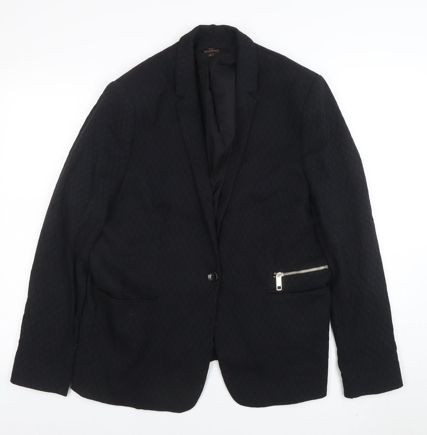 Next Women Black Quilted Single-Breasted Blazer UK 18 Tailored Lined