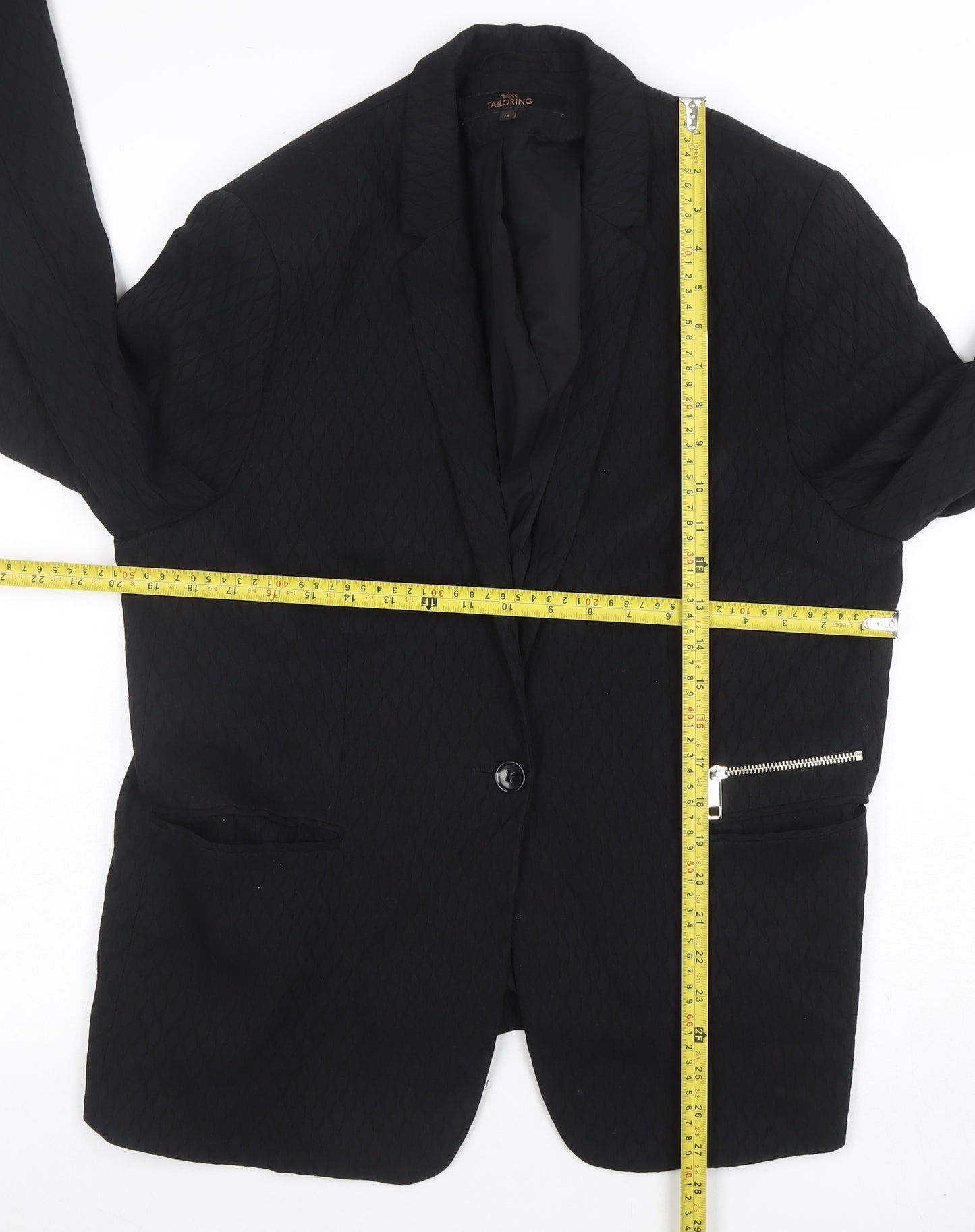 Next Women Black Quilted Single-Breasted Blazer UK 18 Tailored Lined