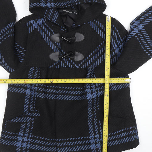 Atmosphere Women's Black Blue Check Hooded Duffle Coat Size 10