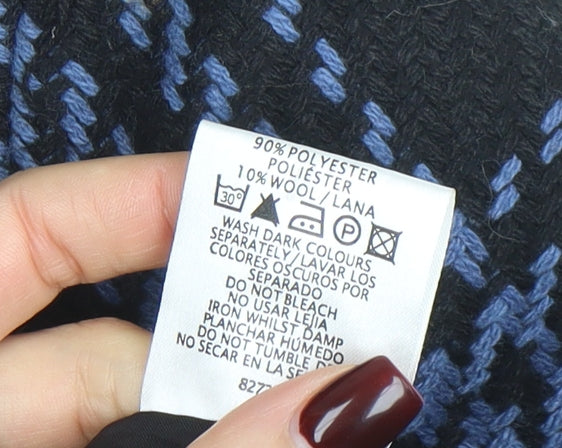 Atmosphere Women's Black Blue Check Hooded Duffle Coat Size 10