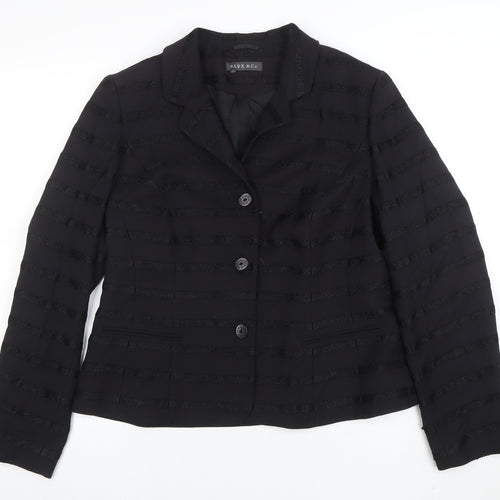 ALEX & Co. Women's Black Wool Blend Striped Blazer UK 16 Classic Fit