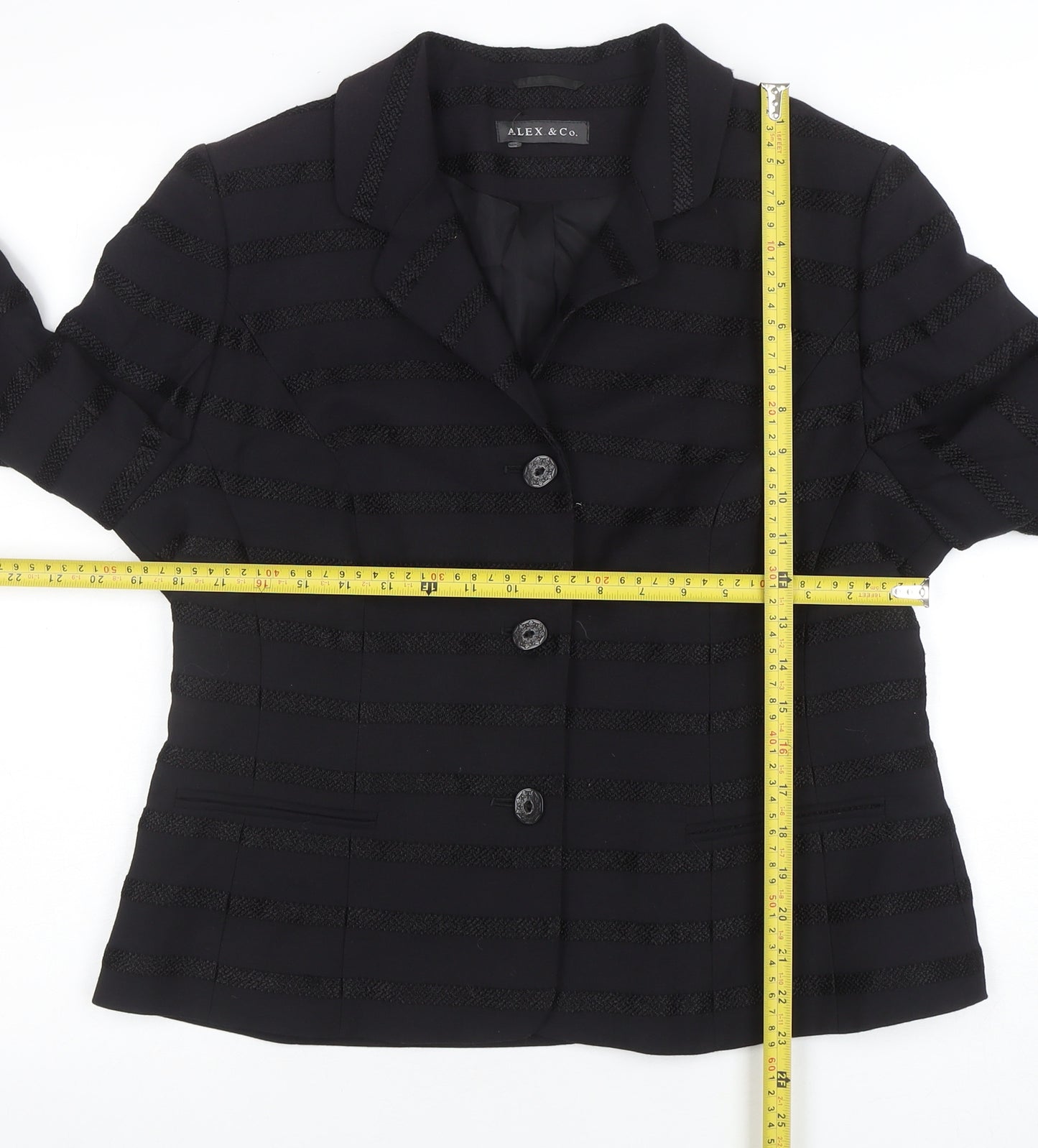 ALEX & Co. Women's Black Wool Blend Striped Blazer UK 16 Classic Fit
