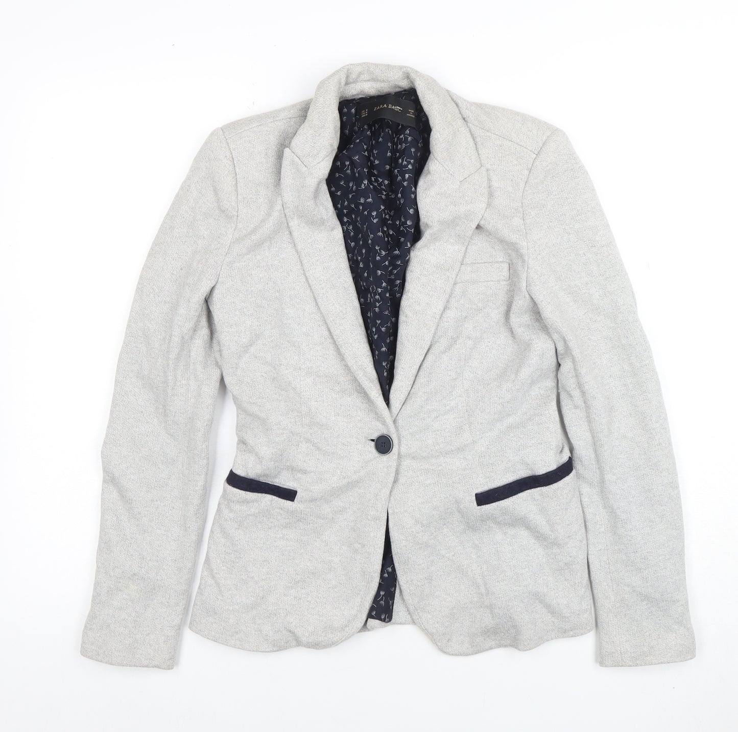 Zara Basic Womens Grey Cotton Blend Slim Fit Blazer Jacket UK 12