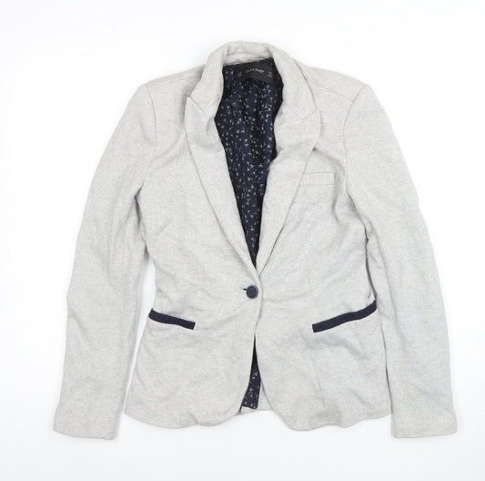 Zara Basic Womens Grey Cotton Blend Slim Fit Blazer Jacket UK 12