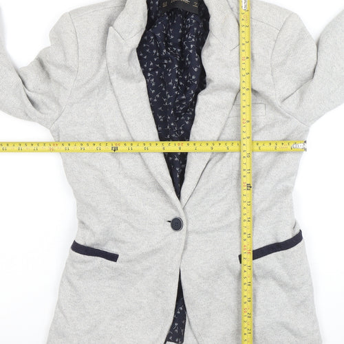 Zara Basic Womens Grey Cotton Blend Slim Fit Blazer Jacket UK 12