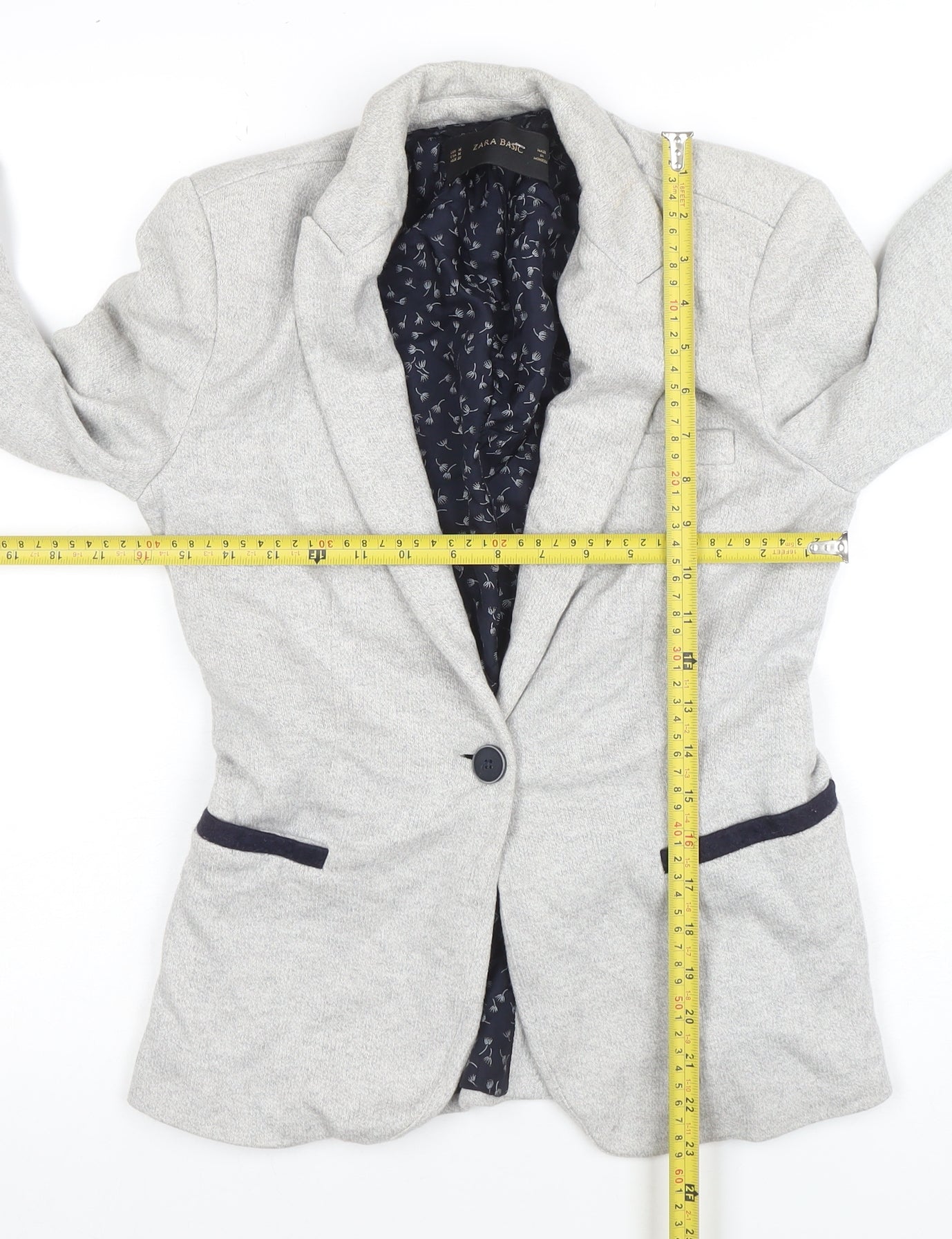 Zara Basic Womens Grey Cotton Blend Slim Fit Blazer Jacket UK 12