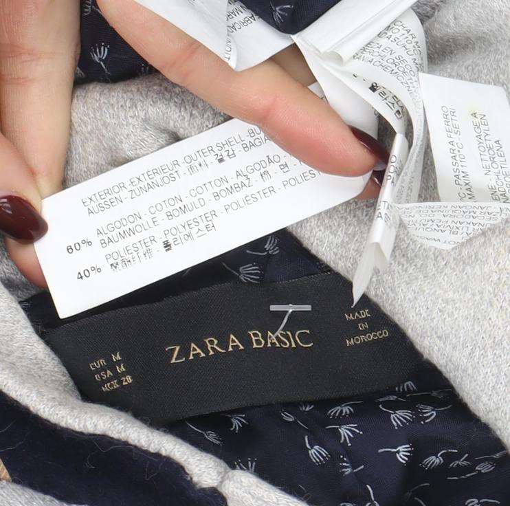 Zara Basic Womens Grey Cotton Blend Slim Fit Blazer Jacket UK 12