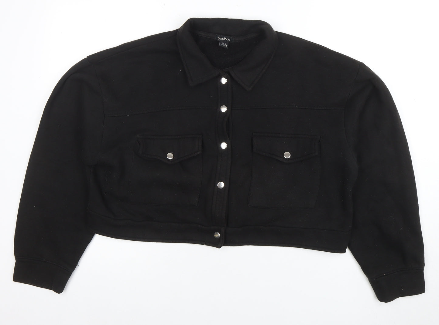 Boohoo Women's Black Cropped Basic Jacket Size 16