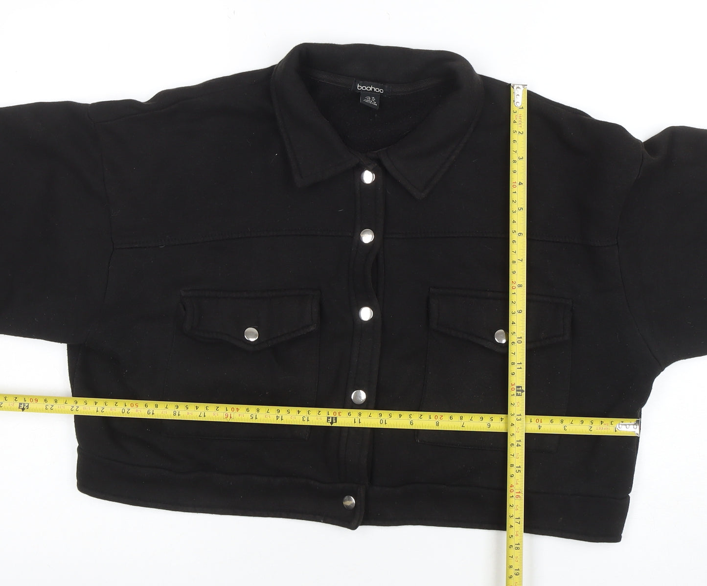 Boohoo Women's Black Cropped Basic Jacket Size 16