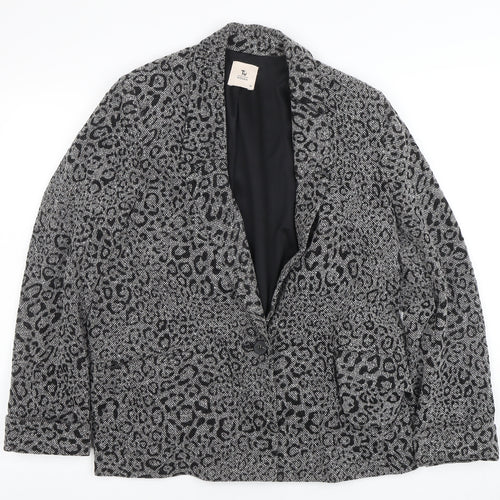 Tu Women Grey Animal Print Regular Fit Single Breasted Blazer Size 14