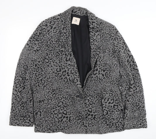 Tu Women Grey Animal Print Regular Fit Single Breasted Blazer Size 14