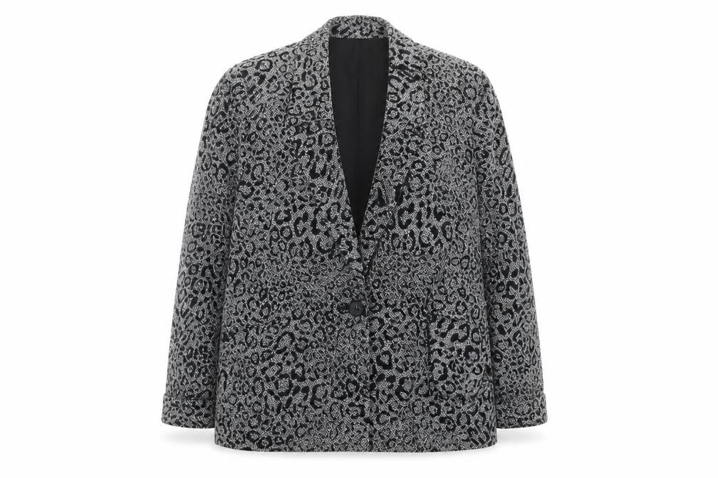 Front view of Tu Women Grey Animal Print Regular Fit Single Breasted Blazer, size 14