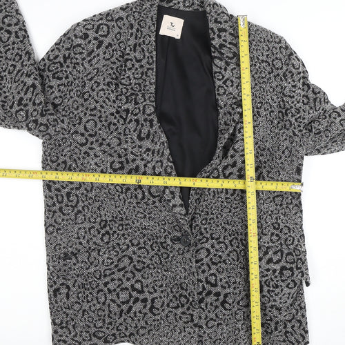 Tu Women Grey Animal Print Regular Fit Single Breasted Blazer Size 14