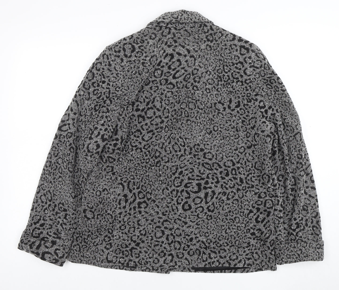 Tu Women Grey Animal Print Regular Fit Single Breasted Blazer Size 14