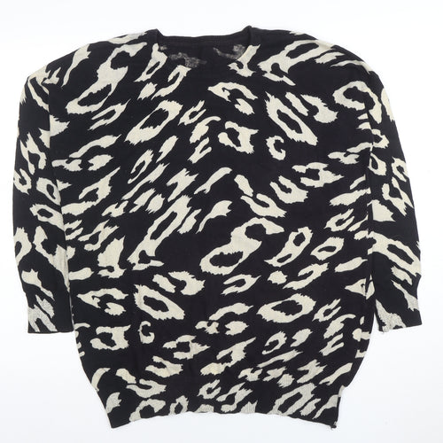 Wallis Women's Black Animal Print Cotton Jumper Size S