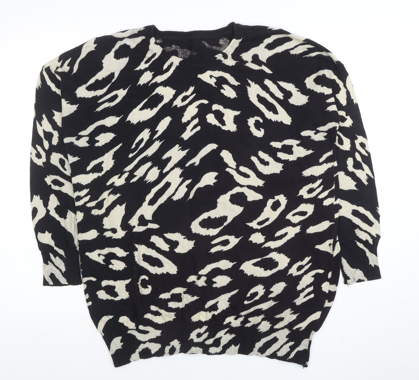 Wallis Women's Black Animal Print Cotton Jumper Size S