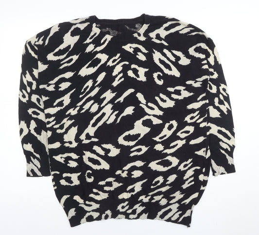 Wallis Women's Black Animal Print Cotton Jumper Size S