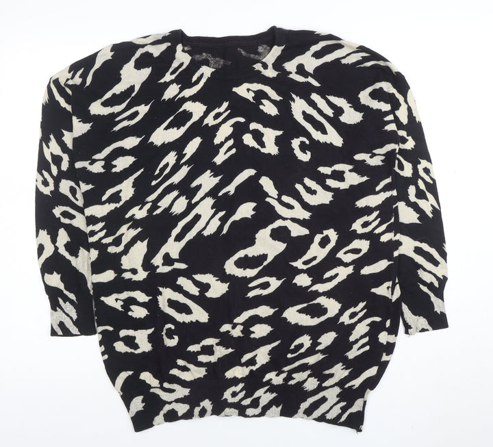 Wallis Women's Black Animal Print Cotton Jumper Size S