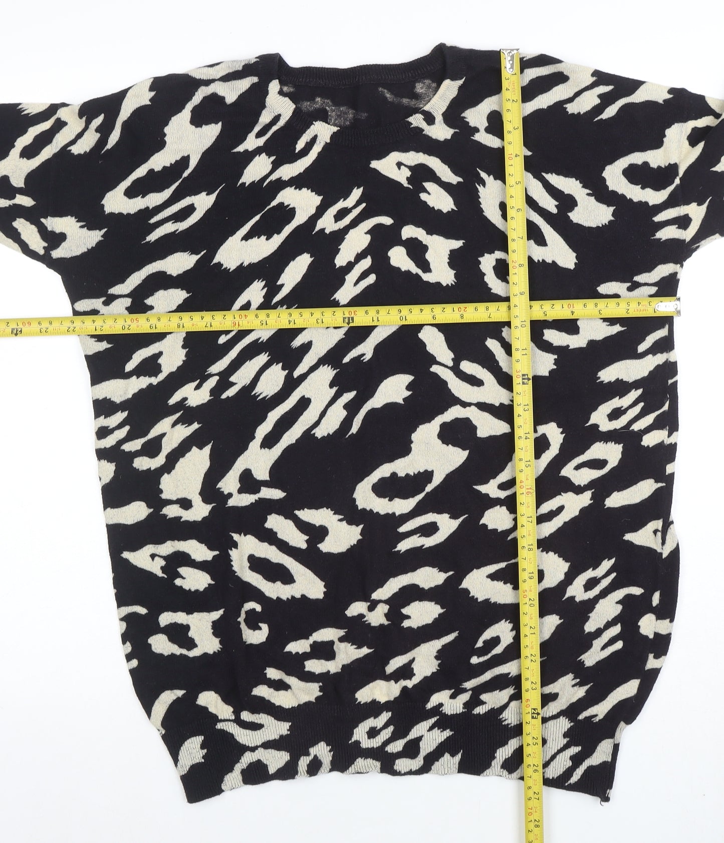 Wallis Women's Black Animal Print Cotton Jumper Size S