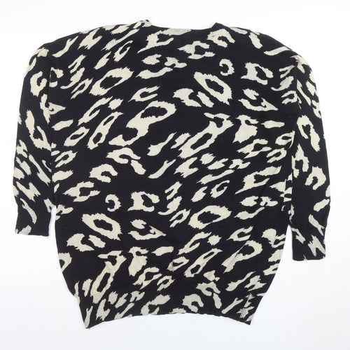 Wallis Women's Black Animal Print Cotton Jumper Size S