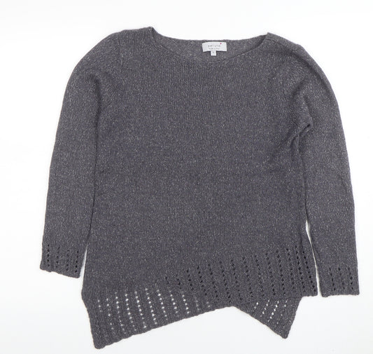 Per Una Women’s Grey Metallic Knit Long Sleeve Pullover Jumper Size 12