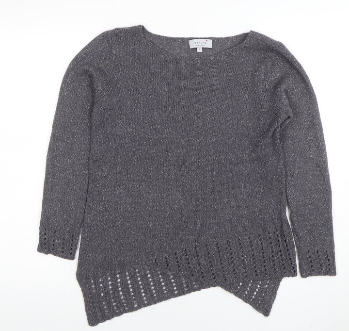 Per Una Women’s Grey Metallic Knit Long Sleeve Pullover Jumper Size 12