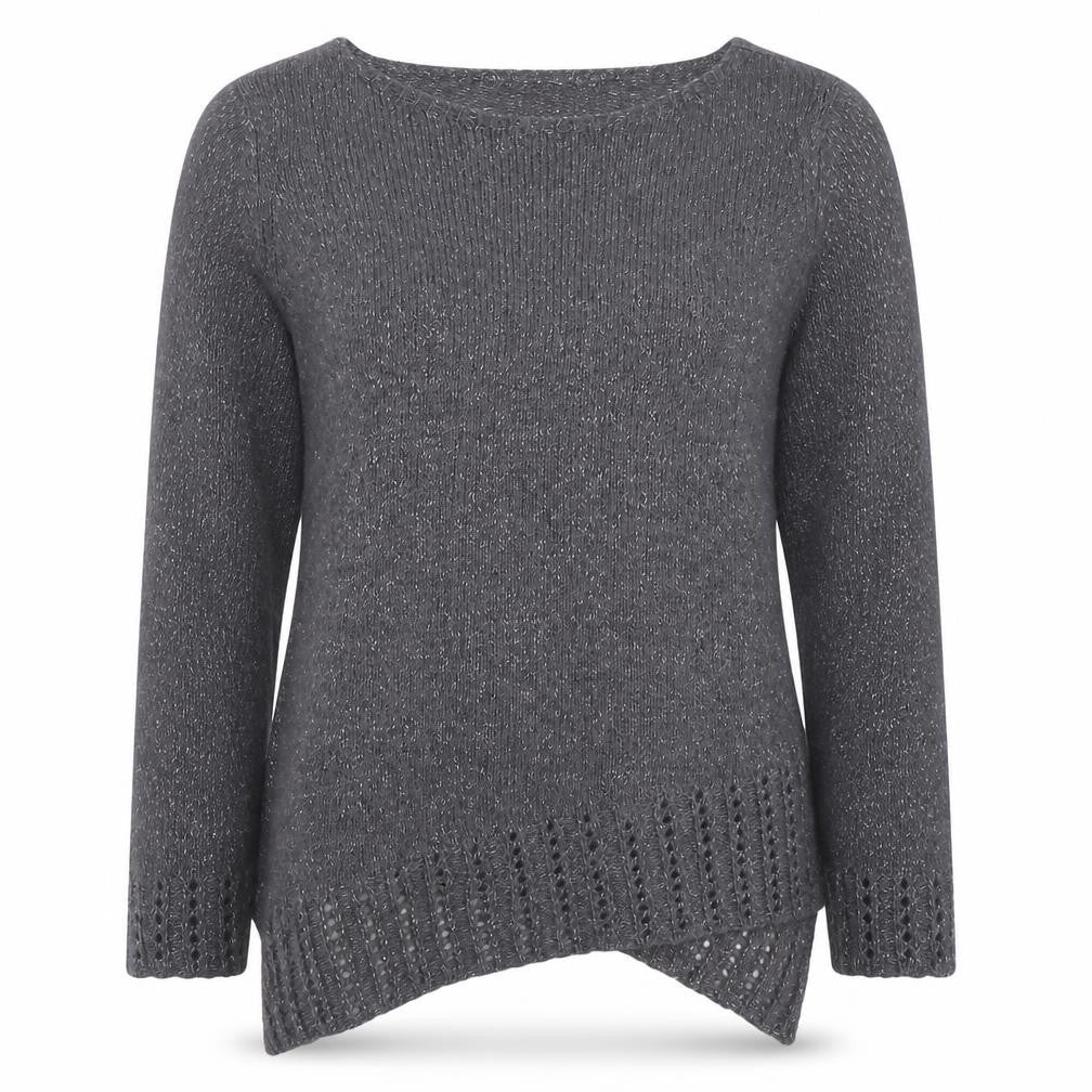 Front view of Per Una Women’s Grey Metallic Knit Long Sleeve jumper, size UK 12