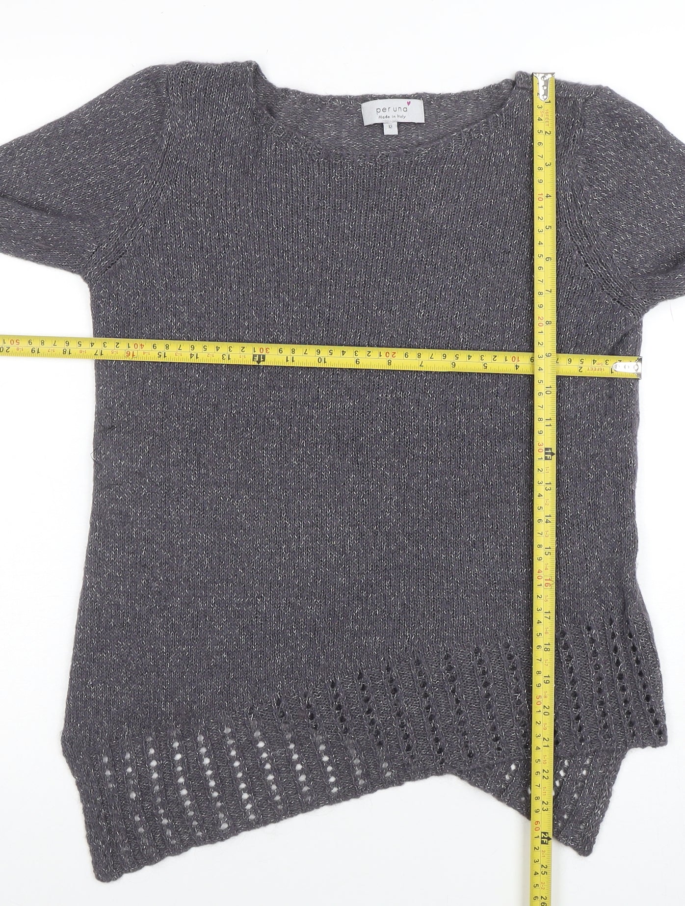Per Una Women’s Grey Metallic Knit Long Sleeve Pullover Jumper Size 12