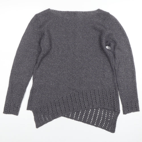 Per Una Women’s Grey Metallic Knit Long Sleeve Pullover Jumper Size 12