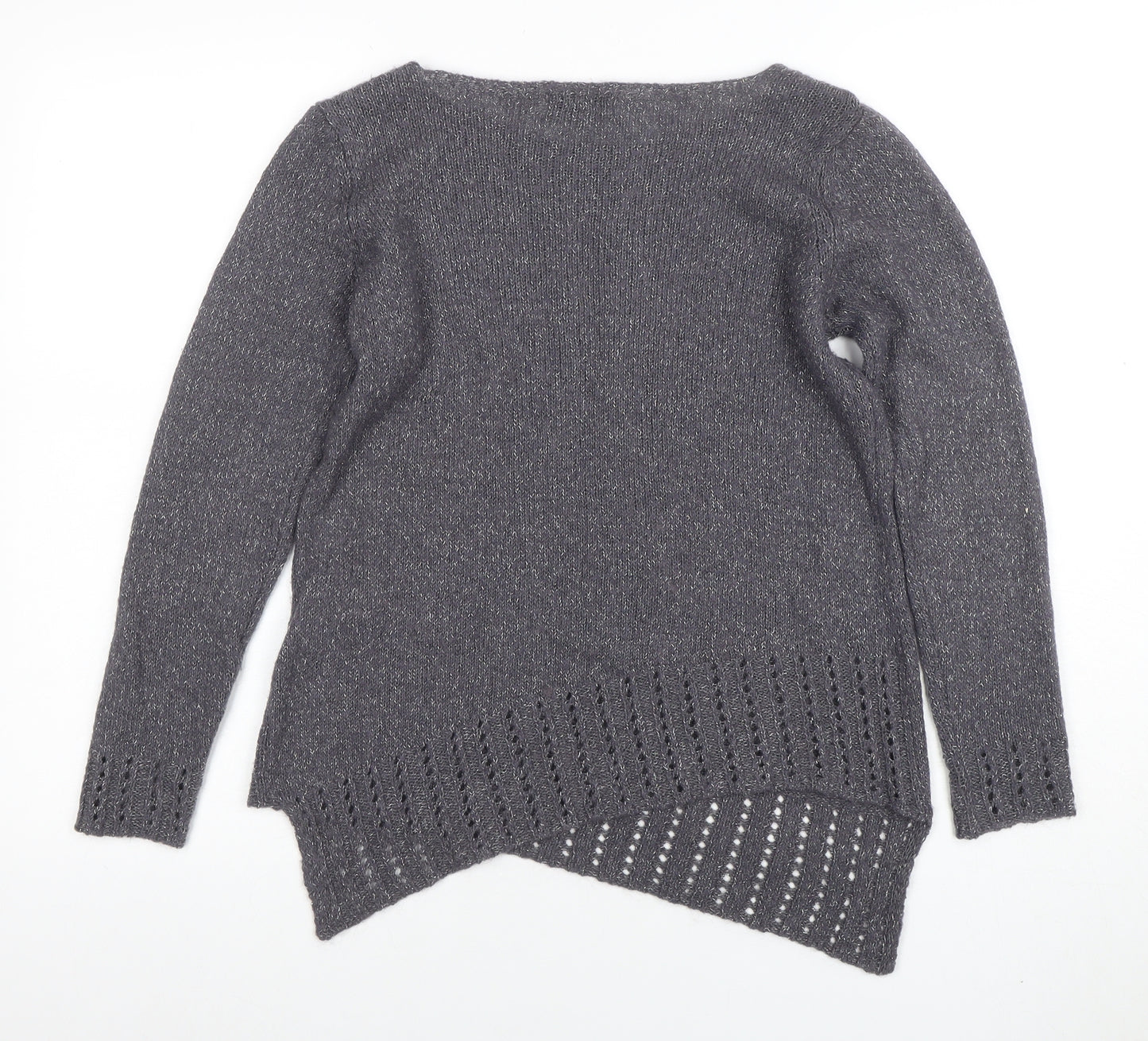 Per Una Women’s Grey Metallic Knit Long Sleeve Pullover Jumper Size 12