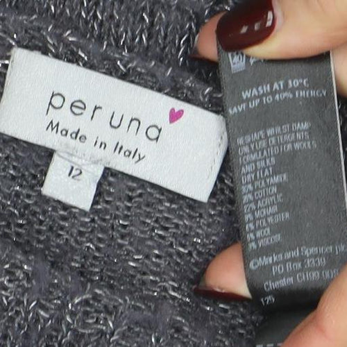 Per Una Women’s Grey Metallic Knit Long Sleeve Pullover Jumper Size 12