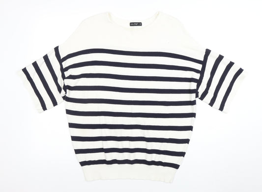 F&F Women White Navy Striped Boat Neck Knit Top Medium
