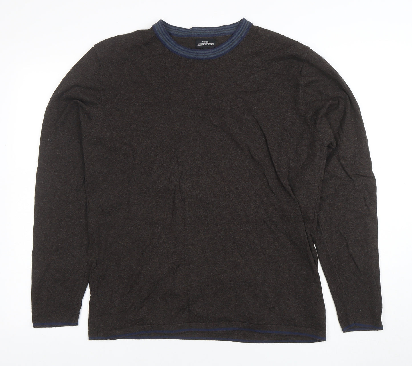 Next Men's Brown Cotton Blend Crew Neck Pullover Jumper Size L