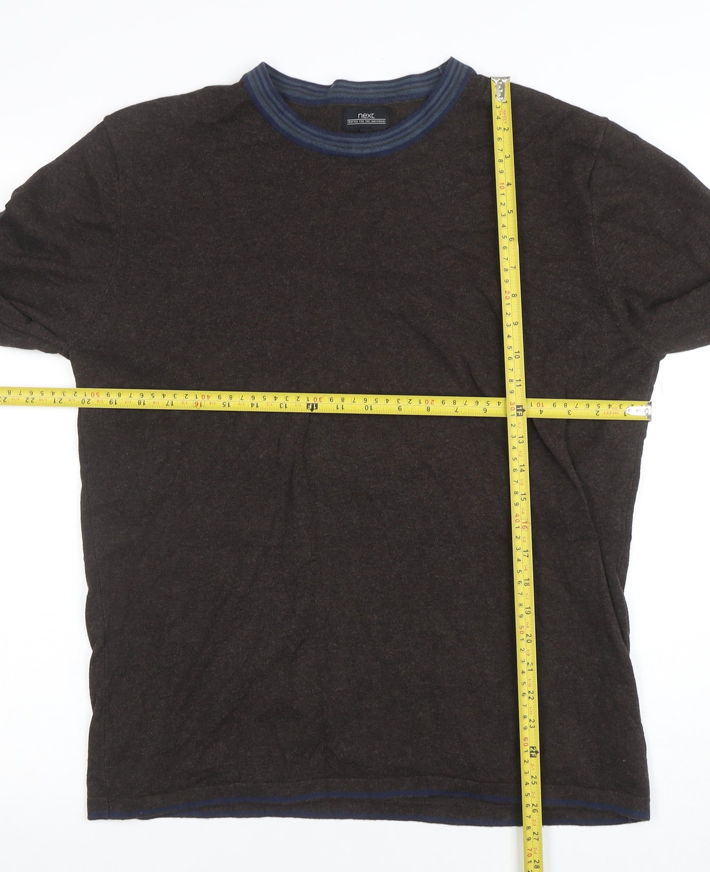 Next Men's Brown Cotton Blend Crew Neck Pullover Jumper Size L