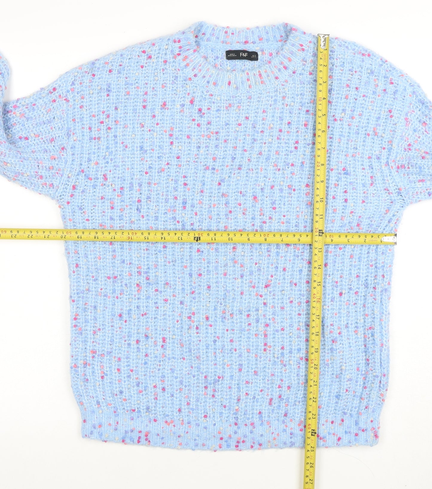 F&F Women's Blue Chunky Knit Pullover Jumper Size S