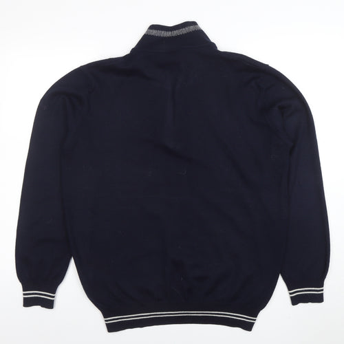 Oscar Jacobson Men’s Blue XL Wool 1/2 Zip High Neck Jumper