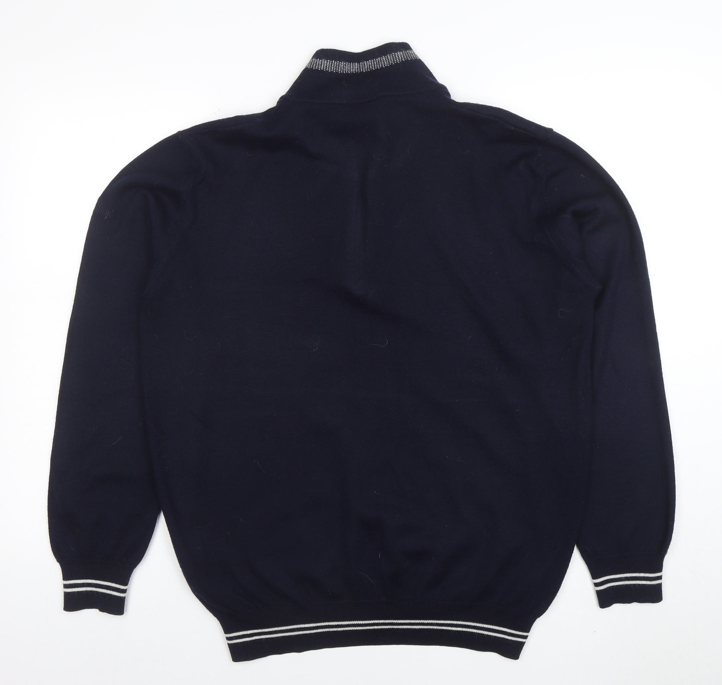 Oscar Jacobson Men’s Blue XL Wool 1/2 Zip High Neck Jumper