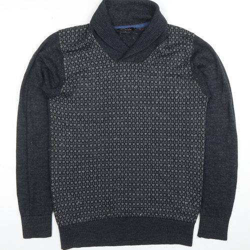 Jeff Banks Mens Grey Wool Mix Shawl Neck Jumper Small Classic Knit