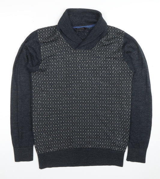 Jeff Banks Mens Grey Wool Mix Shawl Neck Jumper Small Classic Knit